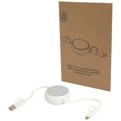 Câble rétractable 5 en 1 Alasia de 100 cm en plastique recyclé et aluminium pour la synchronisation des données et la charge