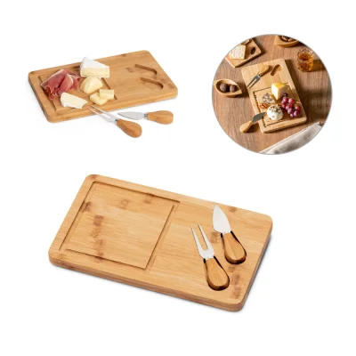 Woods – Plateau à fromage avec 2 ustensiles en bambou e acier inoxydable