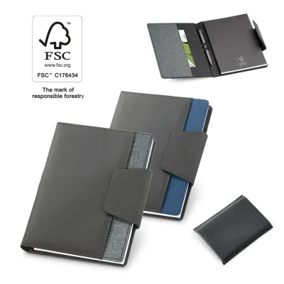 Russel – Couverture en PU et tissu polyester avec bloc-notes A5 avec pages unies