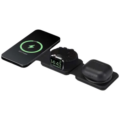 Chargeur sans fil pliable Armus 3 en 1 de 15 W en plastique recyclé