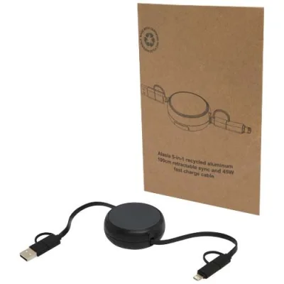 Câble rétractable 5 en 1 Alasia de 100 cm en plastique recyclé et aluminium pour la synchronisation des données et la charge
