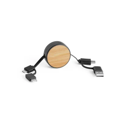 Rubins – Câble USB rétractable 6 en 1 en ABS recyclé (100 % rABS) et bambou