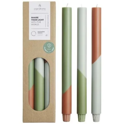 Bougies à rayures diagonales Originalhome Eden par lot de 3