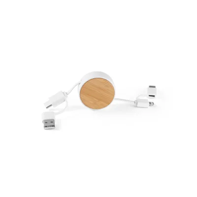 Rubins – Câble USB rétractable 6 en 1 en ABS recyclé (100 % rABS) et bambou