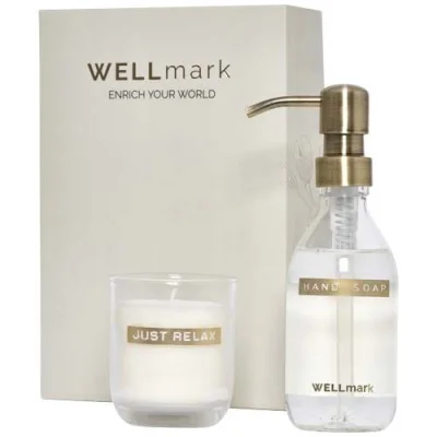 Distributeur de savon pour les mains de 250 ml et ensemble de bougies parfumées de 150 g Wellmark Discovery- parfum linge fra