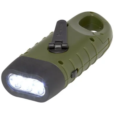 Lampe de poche dynamo solaire Helios en plastique recyclé avec mousqueton