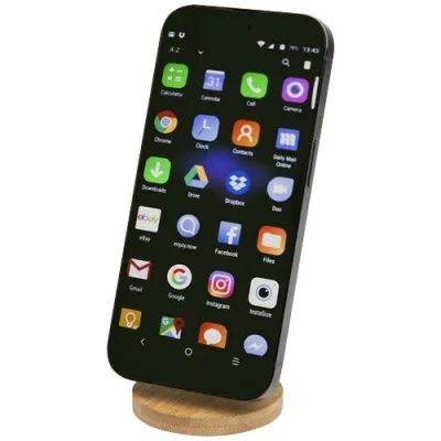 Support de téléphone Alcor magnétique et pliable en plastique recyclé avec détails en bambou
