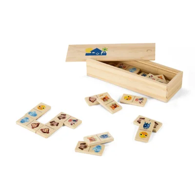 Domin – Jeu de dominos en bois pour enfants avec 28 des dessins d'animaux