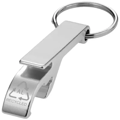 Ouvre-bouteille et canette Tao en aluminium recyclé certifié RCS avec porte-clés