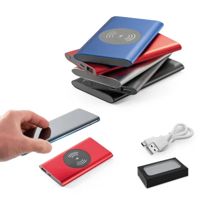 Cassini – Power bank 4 000 mAh avec chargeur sans fil 5W en aluminium recyclé (100 % rAL)
