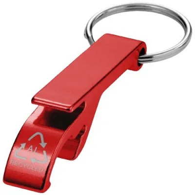 Ouvre-bouteille et canette Tao en aluminium recyclé certifié RCS avec porte-clés