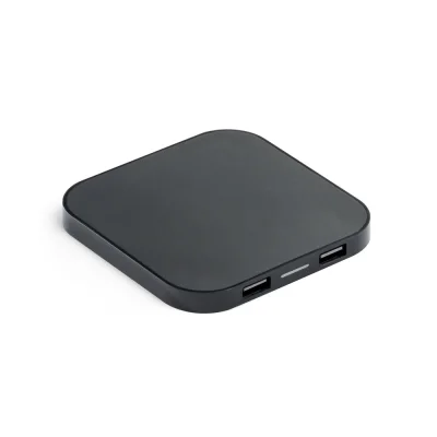 Caroline – Chargeur sans fil 15W superfast avec HUB 2 ports USB-A en ABS recyclé (60 % rABS)
