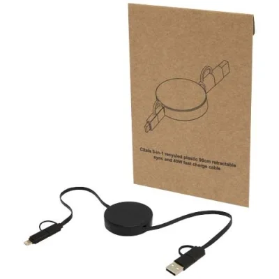 Câble rétractable 5 en 1 Citala en plastique recyclé de 90 cm pour la synchronisation des données et la charge rapide de 40 W