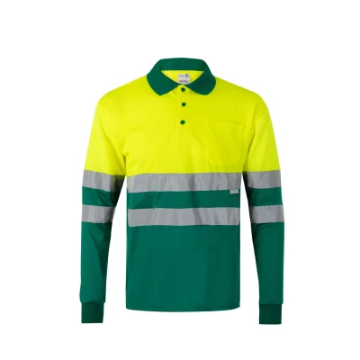 VL Vulcan Large – Polo bicolore (160g/m²) à manches longues, en polyester (100%)