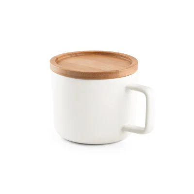Fangio – Tasse en céramique 220 mL avec couvercle et base en bambou