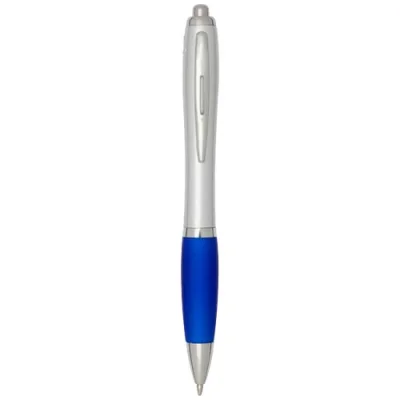 Stylo bille RCS en plastique recyclé avec corps argenté et grip coloré (encre noire) Nash