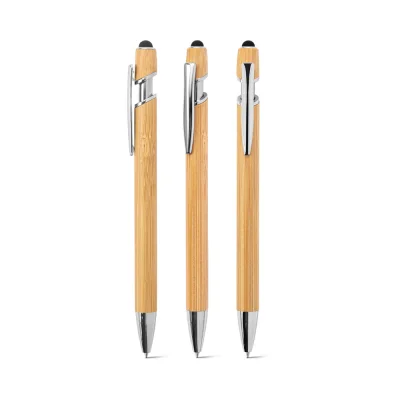 Neil Bamboo – Stylo à bille en bambou avec détails en aluminium chromé