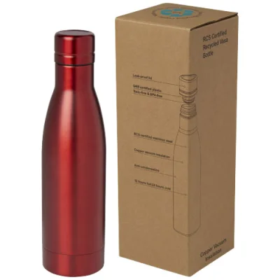 Bouteille isotherme Vasa en acier inoxydable recyclé certifié RCS de 500 ml avec isolation par le vide et couche de cuivre