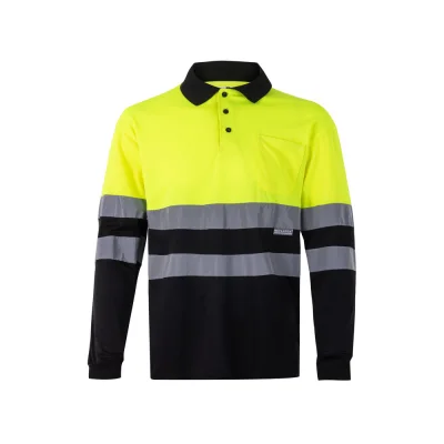 VL Vulcan – Polo bicolore (160g/m²) à manches longues, en polyester (100%)