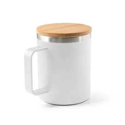 Lauda – Mug en acier inoxydable recyclé à 90% avec couvercle en bambou 420 mL