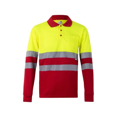 VL Vulcan – Polo bicolore (160g/m²) à manches longues, en polyester (100%)