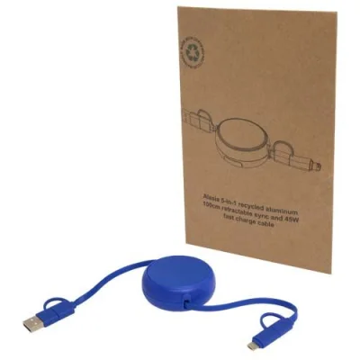 Câble rétractable 5 en 1 Alasia de 100 cm en plastique recyclé et aluminium pour la synchronisation des données et la charge