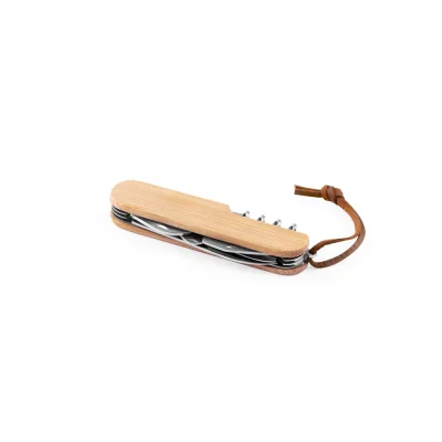 Ryker – Couteau de poche multifonctionnel en bambou et acier inoxydable avec manche en PU