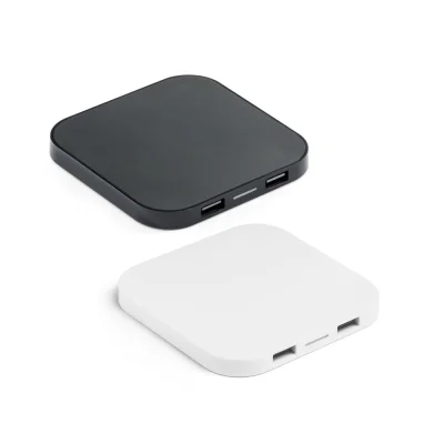 Caroline – Chargeur sans fil 15W superfast avec HUB 2 ports USB-A en ABS recyclé (60 % rABS)