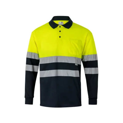 VL Vulcan – Polo bicolore (160g/m²) à manches longues, en polyester (100%)