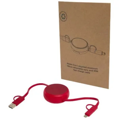 Câble rétractable 5 en 1 Alasia de 100 cm en plastique recyclé et aluminium pour la synchronisation des données et la charge