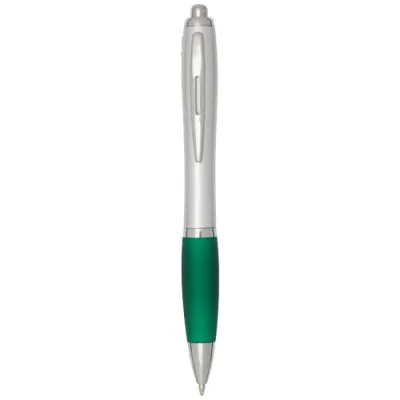 Stylo bille RCS en plastique recyclé avec corps argenté et grip coloré (encre noire) Nash