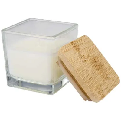 Bougie carrée Ambra en verre avec couvercle en bambou