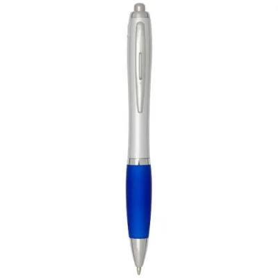 Stylo bille RCS en plastique recyclé avec corps argenté et grip coloré (encre noire) Nash