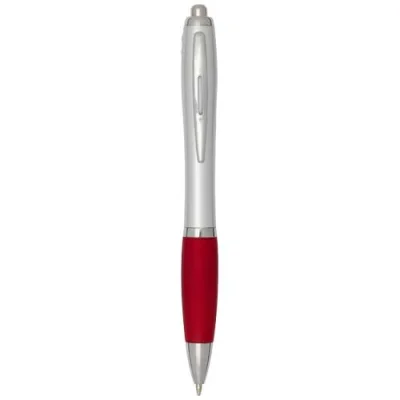 Stylo bille RCS en plastique recyclé avec corps argenté et grip coloré (encre noire) Nash