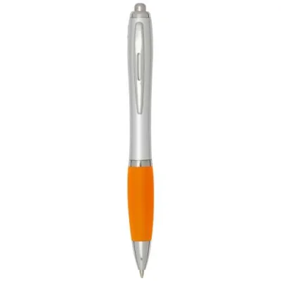 Stylo bille RCS en plastique recyclé avec corps argenté et grip coloré (encre noire) Nash