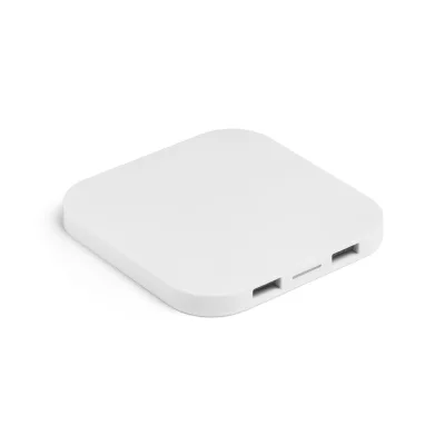 Caroline – Chargeur sans fil 15W superfast avec HUB 2 ports USB-A en ABS recyclé (60 % rABS)