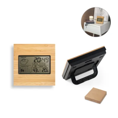 Bromley – Station météo de bureau avec écran LCD en ABS et bambou