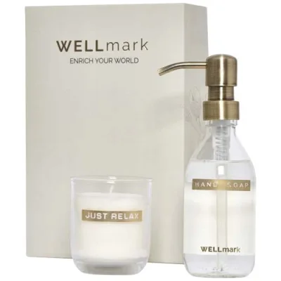 Distributeur de savon pour les mains de 250 ml et ensemble de bougies parfumées de 150 g Wellmark Discovery- parfum linge fra