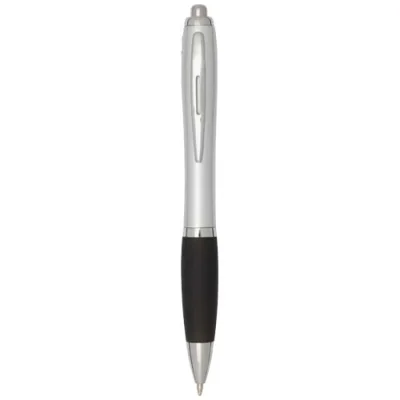 Stylo bille RCS en plastique recyclé avec corps argenté et grip coloré (encre noire) Nash