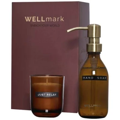 Distributeur de savon pour les mains de 250 ml et ensemble de bougies parfumées de 150 g Wellmark Discovery- parfum linge fra
