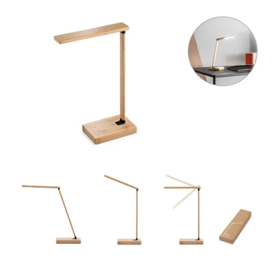 Morey – Lampe de bureau pliante avec chargeur sans fil ultrarapide de 15 W en bambou