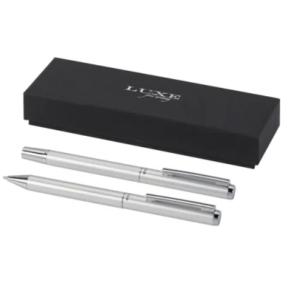 Ensemble-cadeau stylo bille et stylo roller Lucetto en aluminium recyclé (encre noire)
