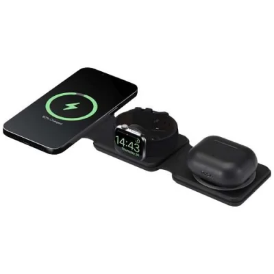 Chargeur sans fil pliable Armus 3 en 1 de 15 W en plastique recyclé