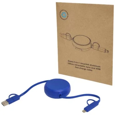 Câble rétractable 5 en 1 Alasia de 100 cm en plastique recyclé et aluminium pour la synchronisation des données et la charge