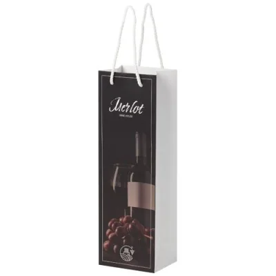 Sac de bouteille de vin en papier 170 g/m2 integra fait à la main avec poignées torsadées en plastique, 12 x 9 x 37 cm