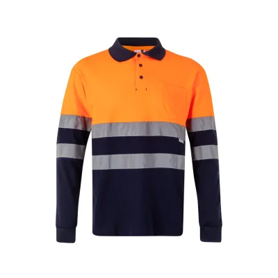 VL Pluto – Polo piqué bicolore (150g/m²) à manches longues, en coton (55%) et polyester (45%)