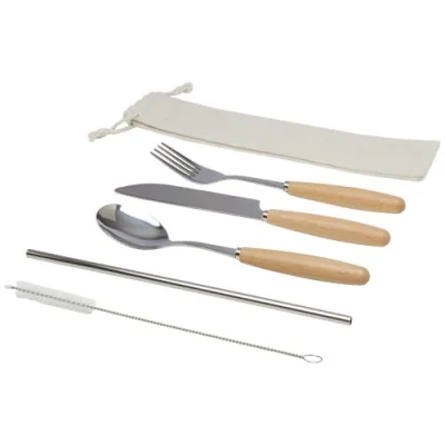 Ensemble de couverts Root 5 pièces en acier inoxydable et bois de hêtre