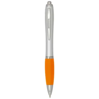 Stylo bille RCS en plastique recyclé avec corps argenté et grip coloré (encre noire) Nash