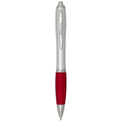 Stylo bille RCS en plastique recyclé avec corps argenté et grip coloré (encre noire) Nash