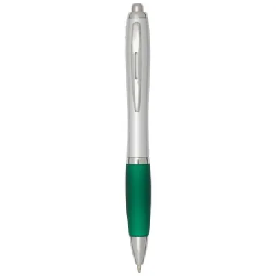 Stylo bille RCS en plastique recyclé avec corps argenté et grip coloré (encre noire) Nash